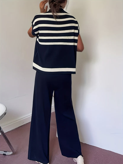 Elegant damesensemble in marinière stijl, casual chic voor lente/zomer