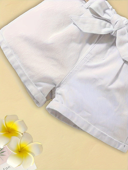 Short taille haute femme style paperbag avec ceinture et nœud élégant pour l'été