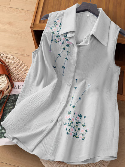 Chemisier sans manches femme style élégant avec broderie florale - Usage quotidien ou bureau
