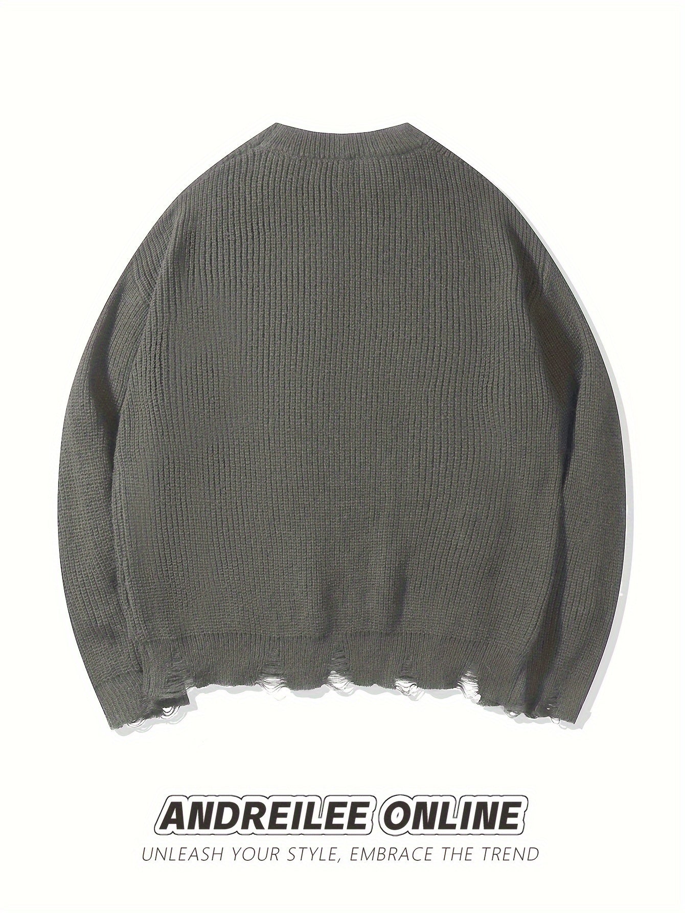 Pull en maille unisexe noir à col rond avec détails de lacets et ourlet effiloché