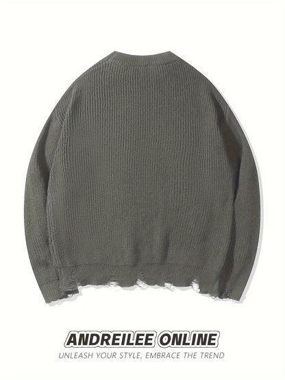 Pull en maille unisexe noir à col rond avec détails de lacets et ourlet effiloché
