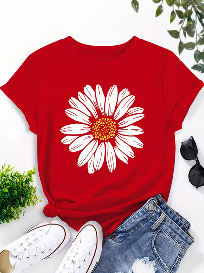 T-shirt femme décontracté motif marguerite pour look estival et tendance