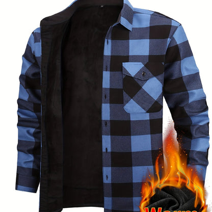 Men's Fleece-Lined Plaid Button-Up Shirt Jacket