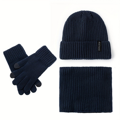 Ensemble Bonnet Écharpe Tour de Cou et Gants Unisexe Tricot Doublé Polaire Hiver