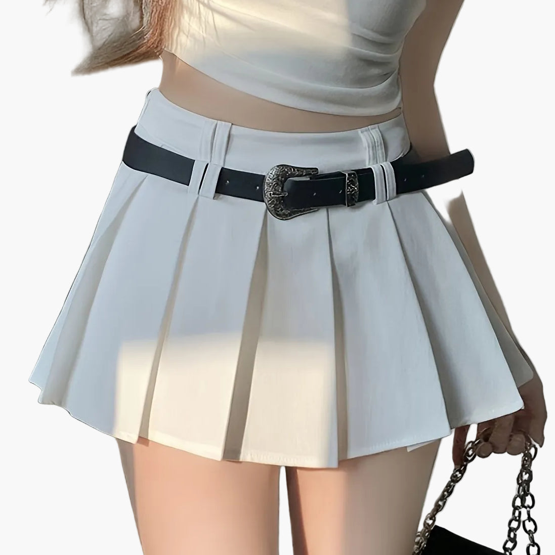 Plissé rok met hoge taille en sexy stijl voor dames, met riem, ideaal voor een moderne look