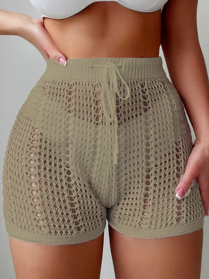 High-waisted openwork shorts for women, casual chic beach style for holidays and leisure