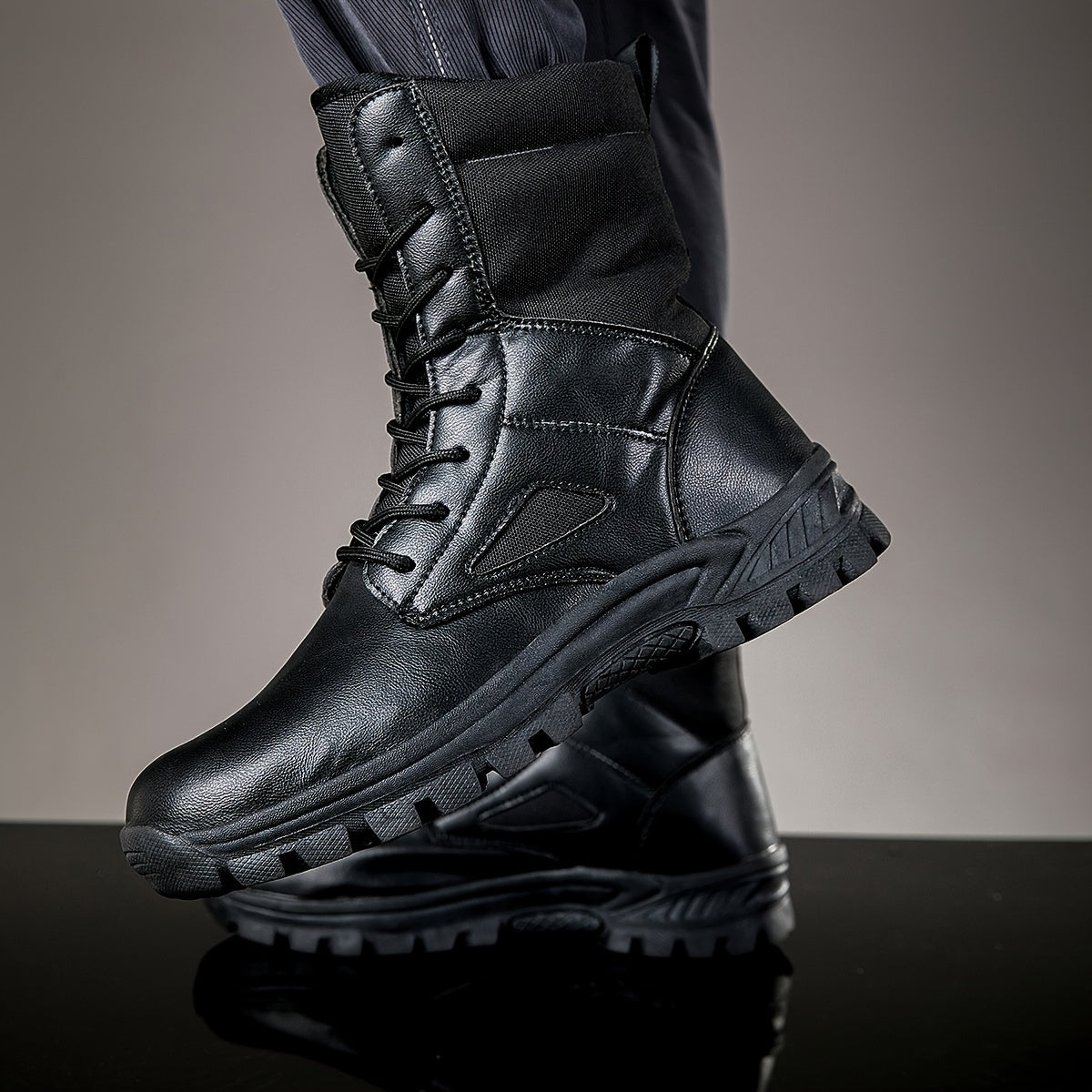 Bottes hautes tactiques à lacets pour homme, robustes et antidérapantes