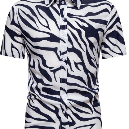 Camicia uomo a maniche corte stile resort con motivo zebrato di tendenza per l'estate