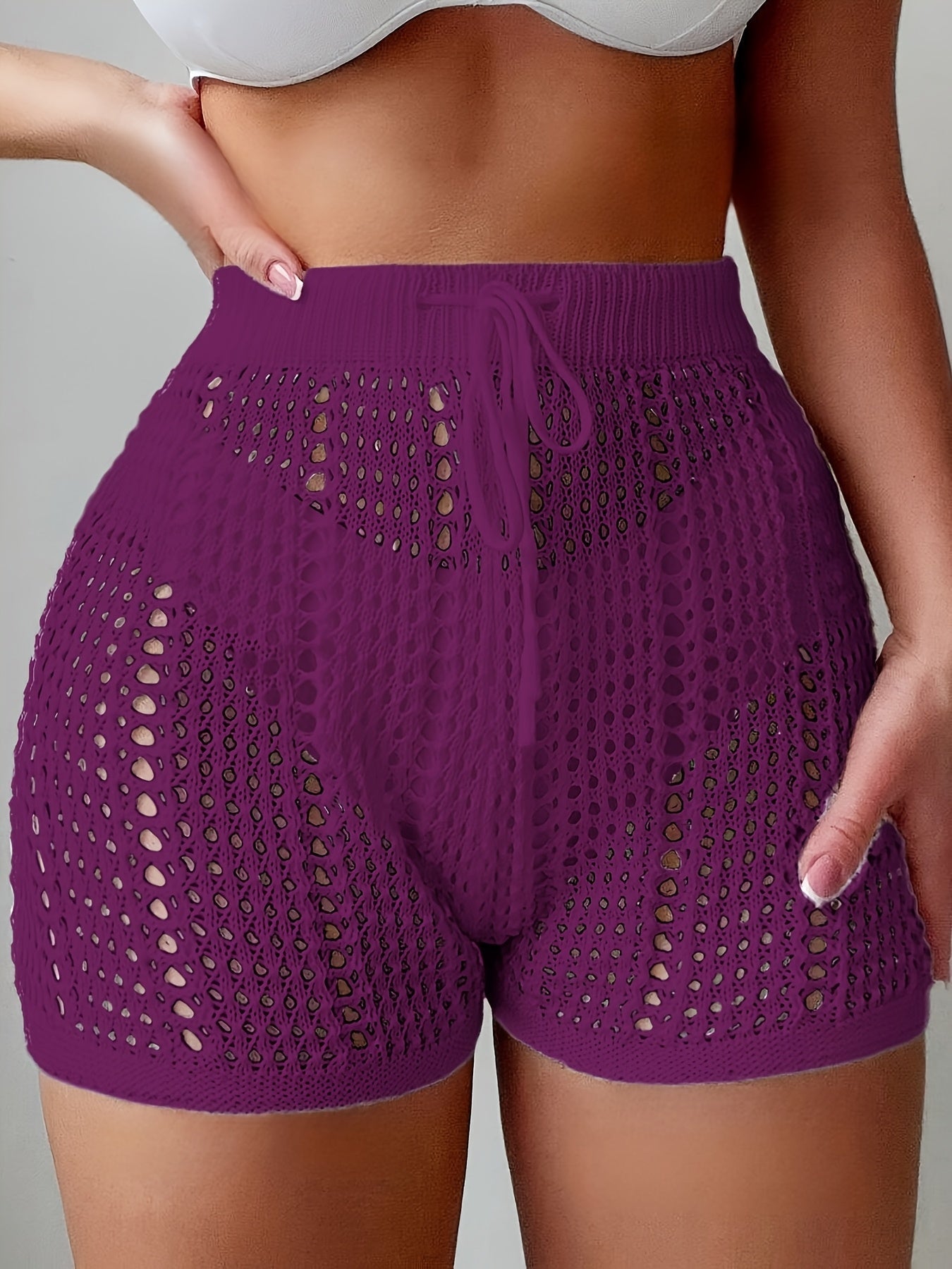 High-waisted openwork shorts for women, casual chic beach style for holidays and leisure