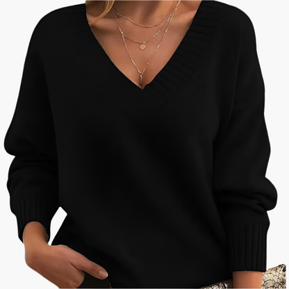 Damski sweter z dekoltem w serek na zimę, elegancki i swobodny, z długim rękawem