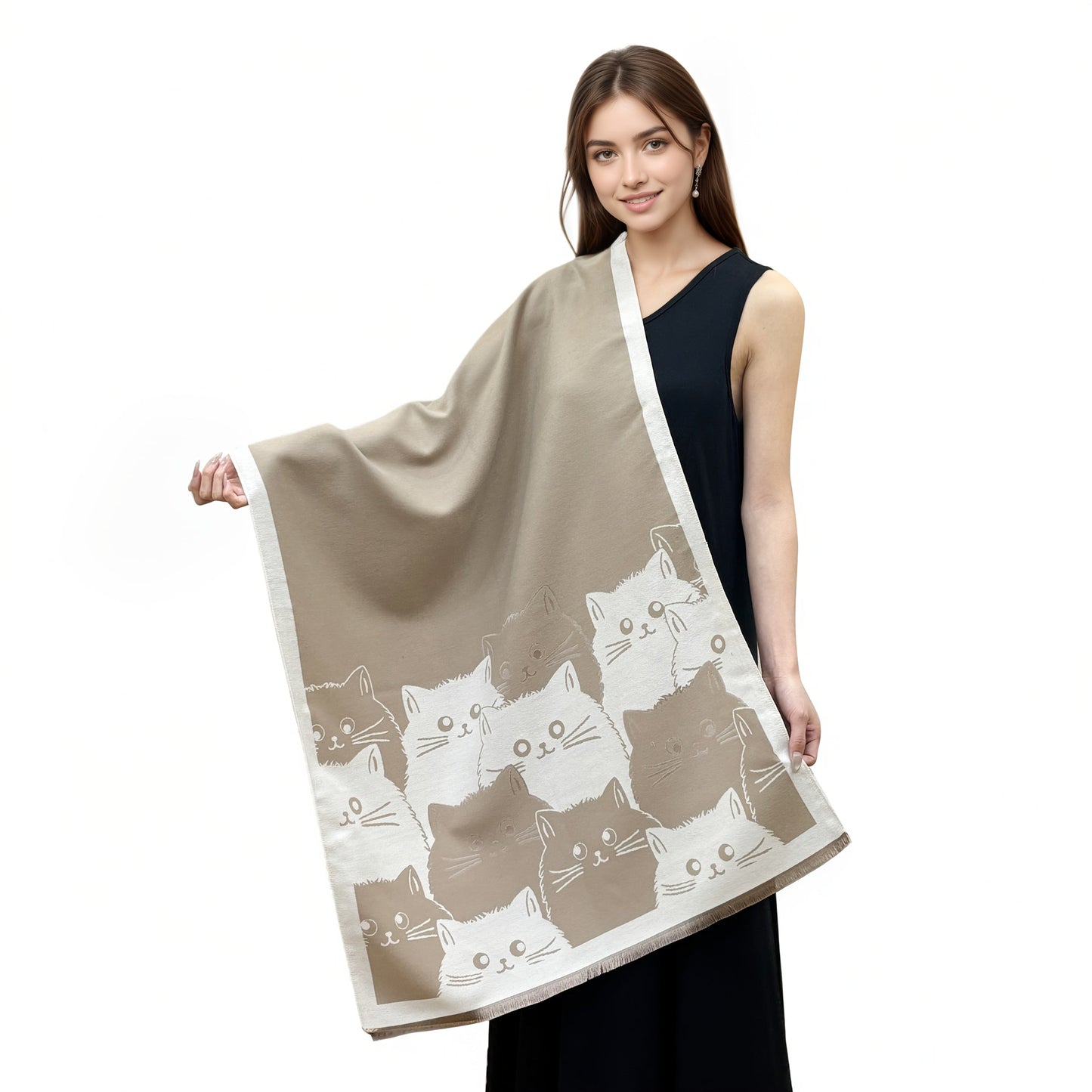 Châle Poncho Femme Réversible à Motifs Chats Mignon Imprimé - Couverture Douce Élégante