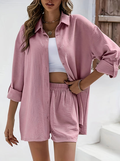 Ensemble décontracté femme 2 pièces chemise ample et short taille élastique pour l'été