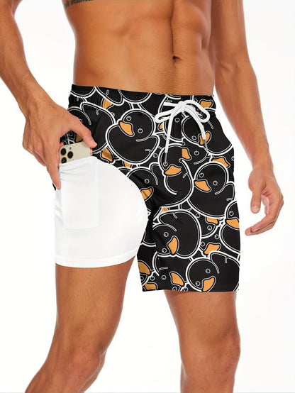 Herren-Badeshorts mit gelbem Entenmotiv, lustiger Stil für Pool und Strand  
