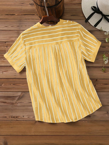 Chemise décontractée pour femme à manches courtes style boutonné col mao chic