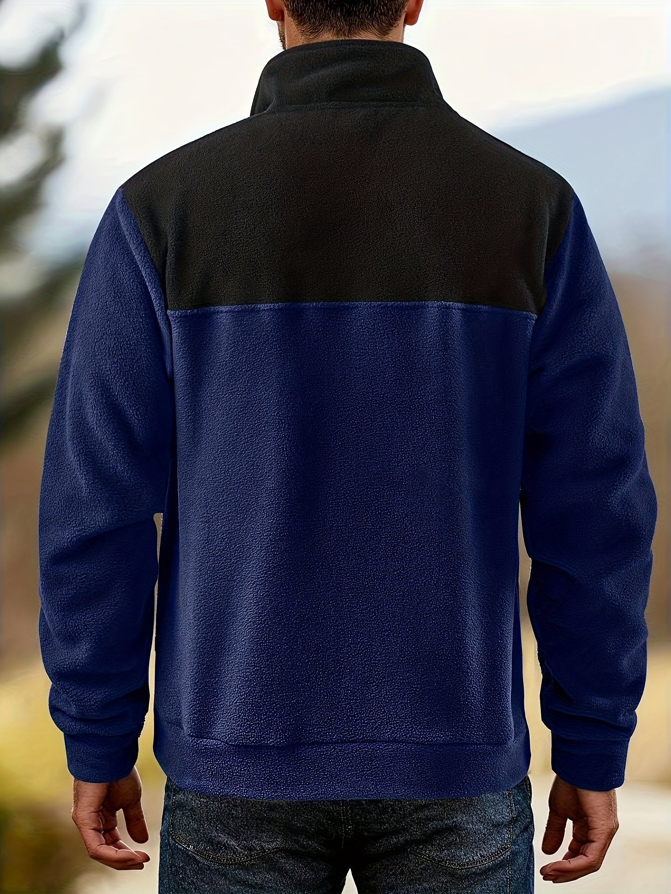 Pull Homme en Polaire Bicolore avec Col Montant et Boutons à Pression