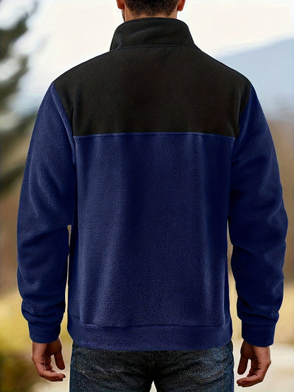 Pull Homme en Polaire Bicolore avec Col Montant et Boutons à Pression