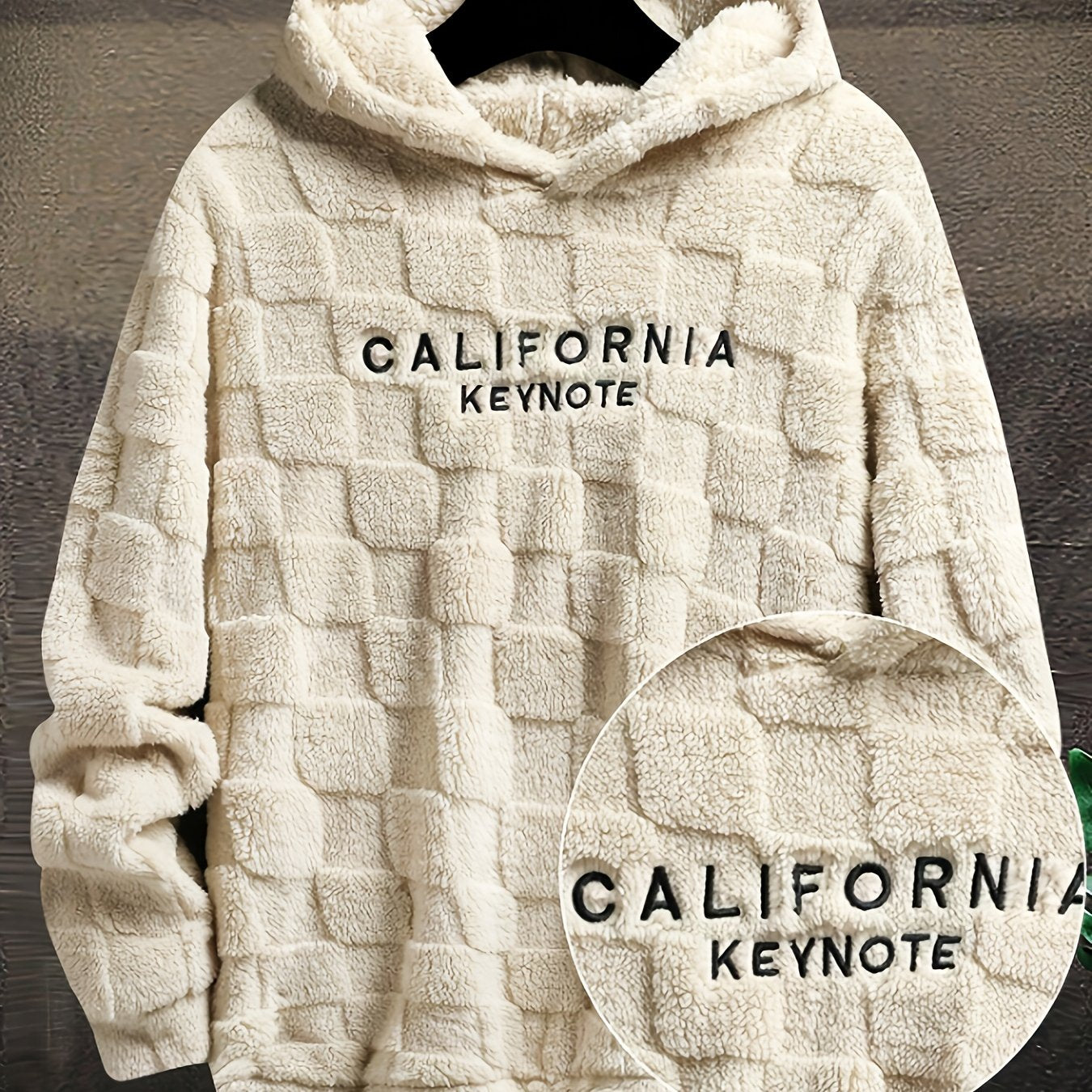 Sweat à capuche doux texturé en peluche pour homme avec motif « California Keynote »