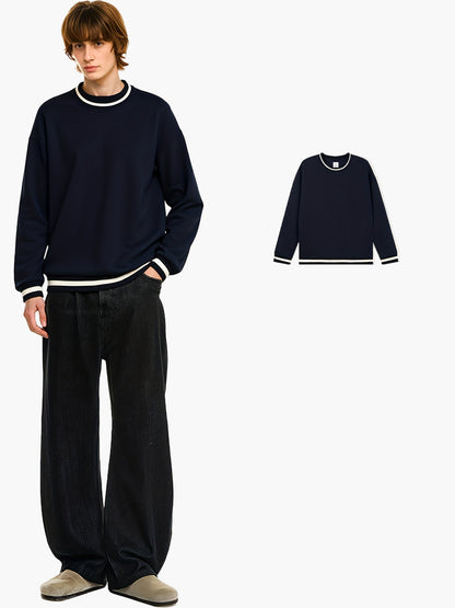 Herrtröja med rund krage i casual stil för kvällsaktiviteter