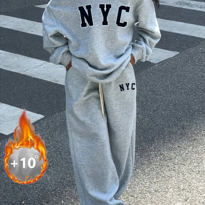 Ensemble survêtement femme gris clair décontracté avec impression NYC