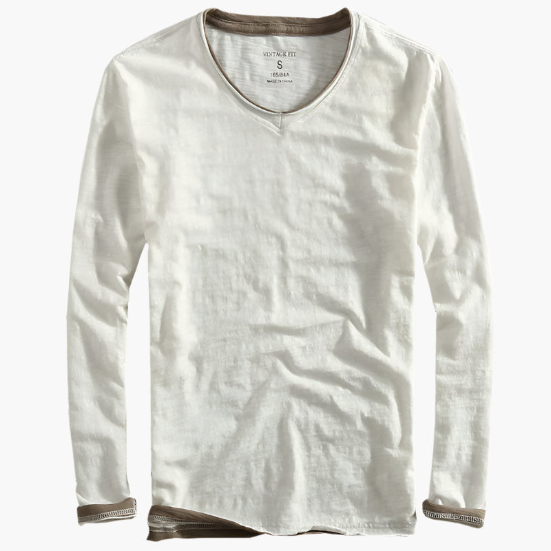 T-shirt à manches longues homme style superposé effet deux-en-un, coupe moderne décontractée