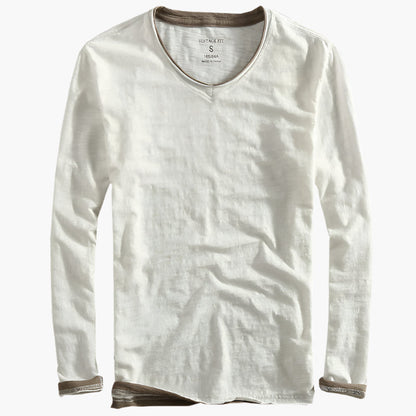 T-shirt à manches longues homme style superposé effet deux-en-un, coupe moderne décontractée