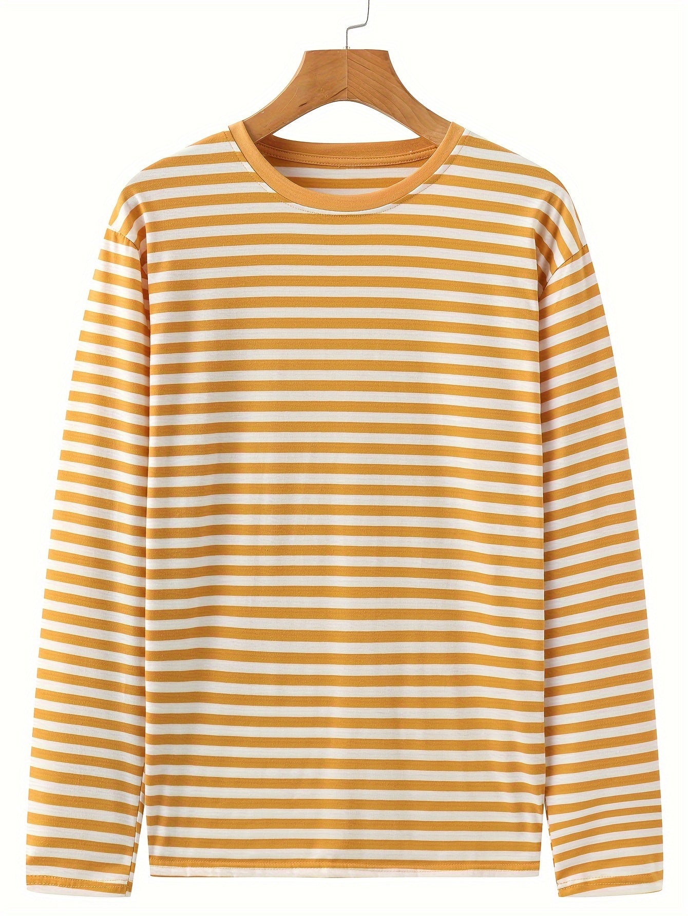T-shirt à manches longues rayé col rond bleu et blanc pour homme