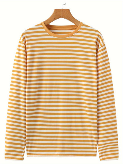 T-shirt à manches longues rayé col rond bleu et blanc pour homme