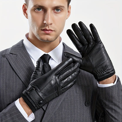 Gants noirs à manchette côtelée et sangle ajustable