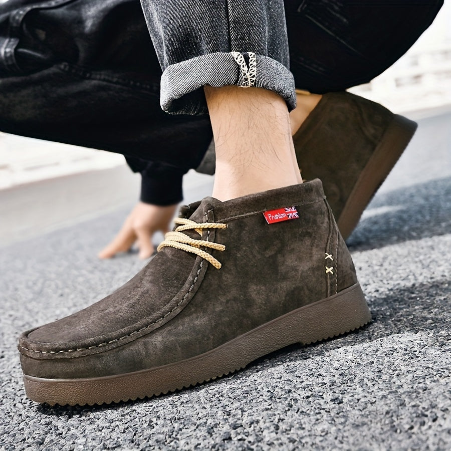 Chaussures montantes homme aspect daim lacets beiges semelle crantée