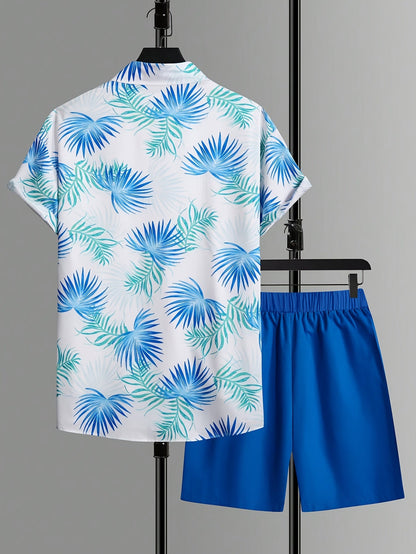 Ensemble d'été décontracté homme style tropical – Chemise manches courtes et short – Idéal plage et vacances