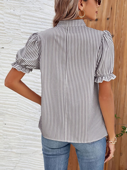 Blouse Femme Élégante à Rayures Manches Bouffantes Style Décontracté Printemps Été