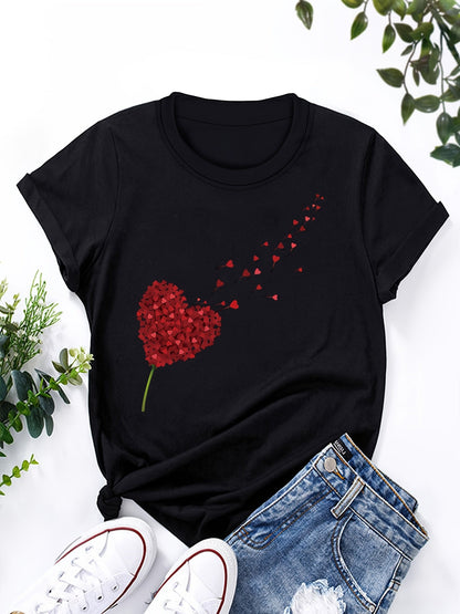 T-shirt Femme Style Décontracté Imprimé Cœur Volant pour Look Estival et Moderne