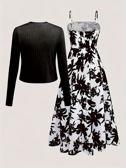 Robe Fleurie et Gilet Léger pour Femme Style Élégant et Décontracté