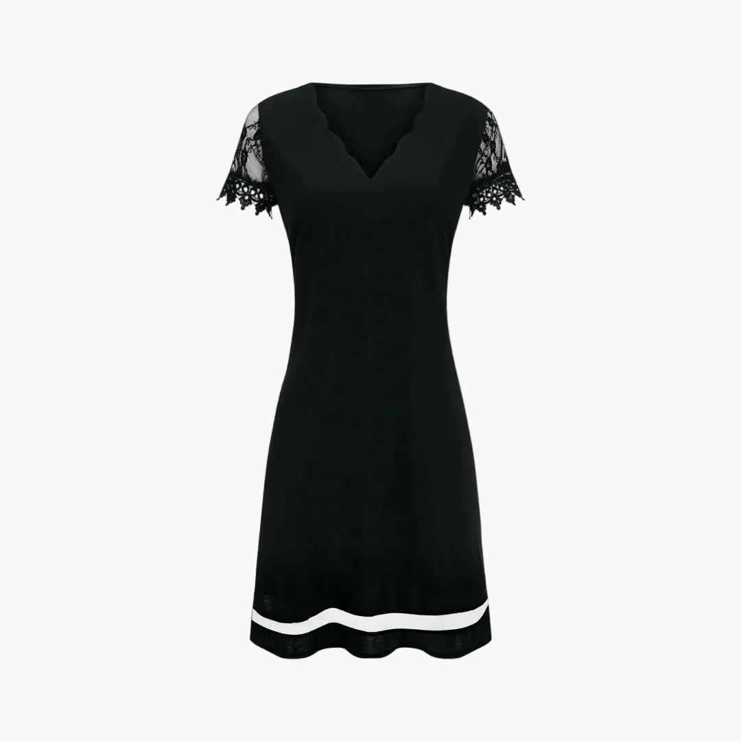 Robe Femme Élégante Manches Dentelle Col Ondulé pour Soirée et Événement