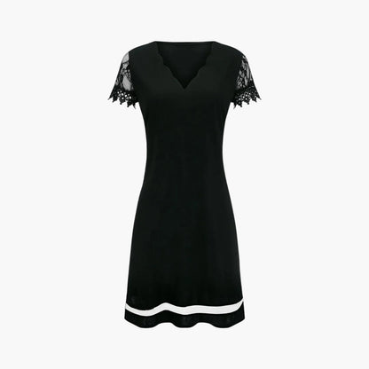 Robe Femme Élégante Manches Dentelle Col Ondulé pour Soirée et Événement