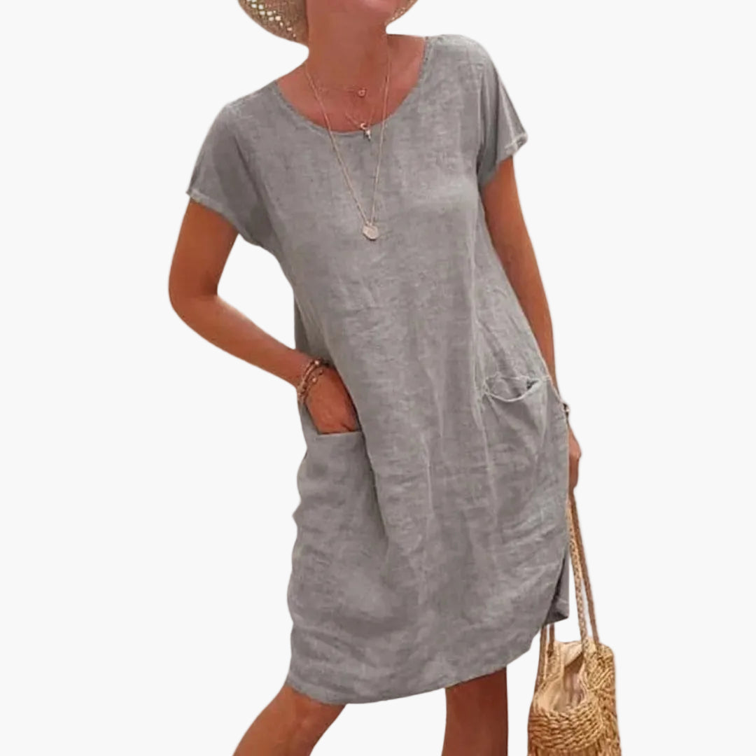 Robe d'été femme décontractée à manches courtes avec poches – Style idéal pour la plage et les vacances
