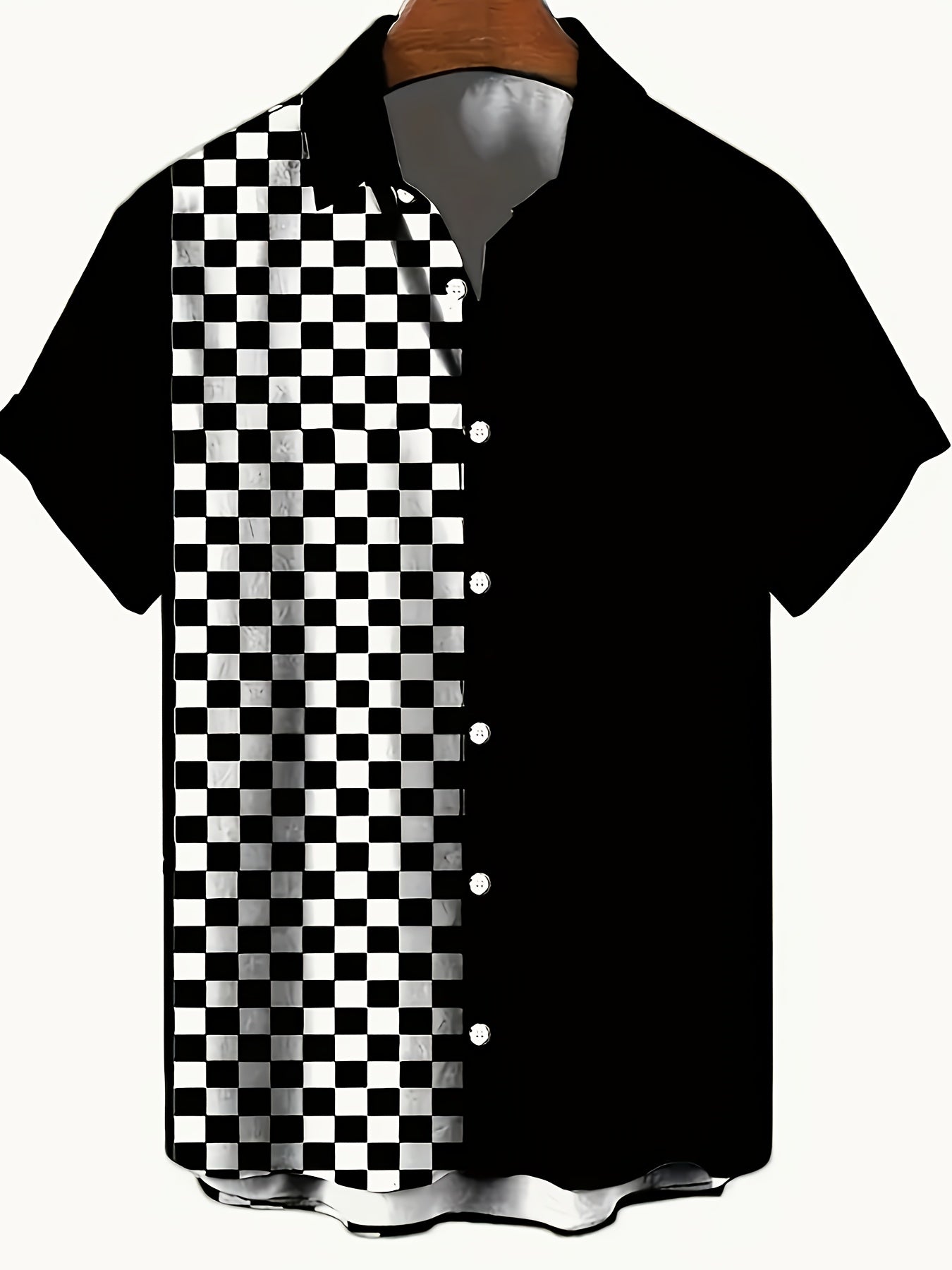 Herren-Kurzarmhemd im Resort-Stil mit trendigem Schachbrettmuster, urbaner Look  
