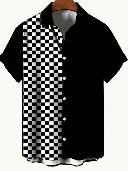 Herren-Kurzarmhemd im Resort-Stil mit trendigem Schachbrettmuster, urbaner Look  