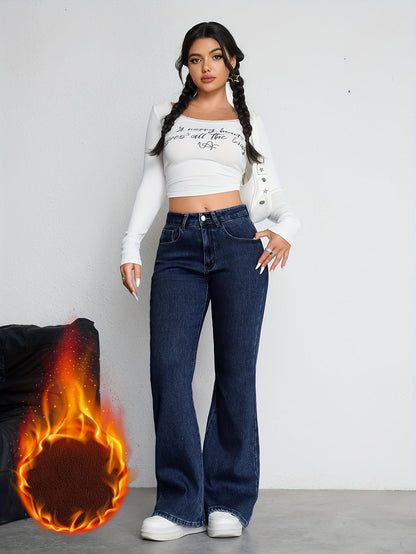 Jean évasé taille haute Femme - Bleu foncé