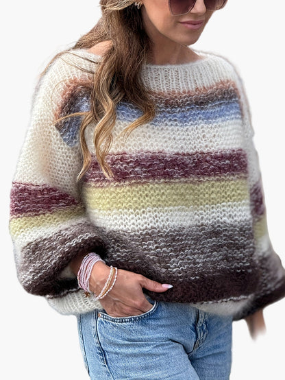 Elegant striped women's sweater casual style for autumn/winter