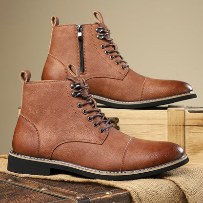 Bottes Chelsea pour homme à lacets, bout cap et fermeture éclair latérale, style décontracté chic