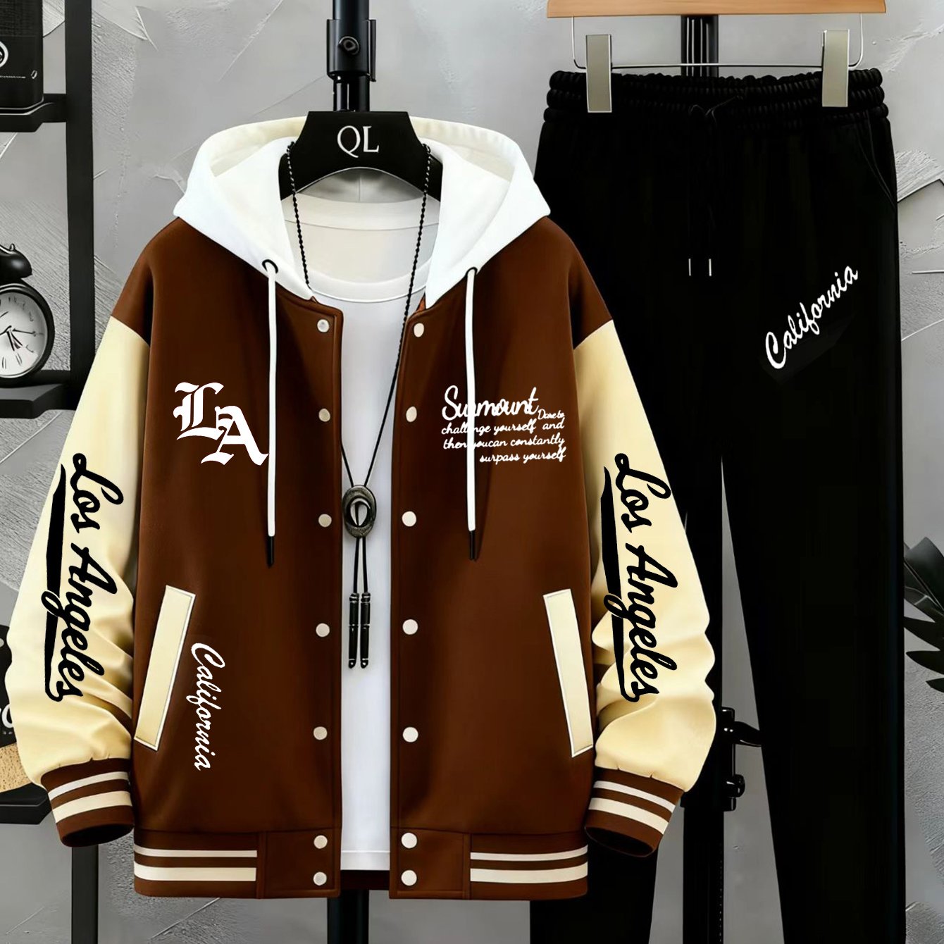 Ensemble Homme Veste Teddy Baseball et Pantalon de Jogging Sport
