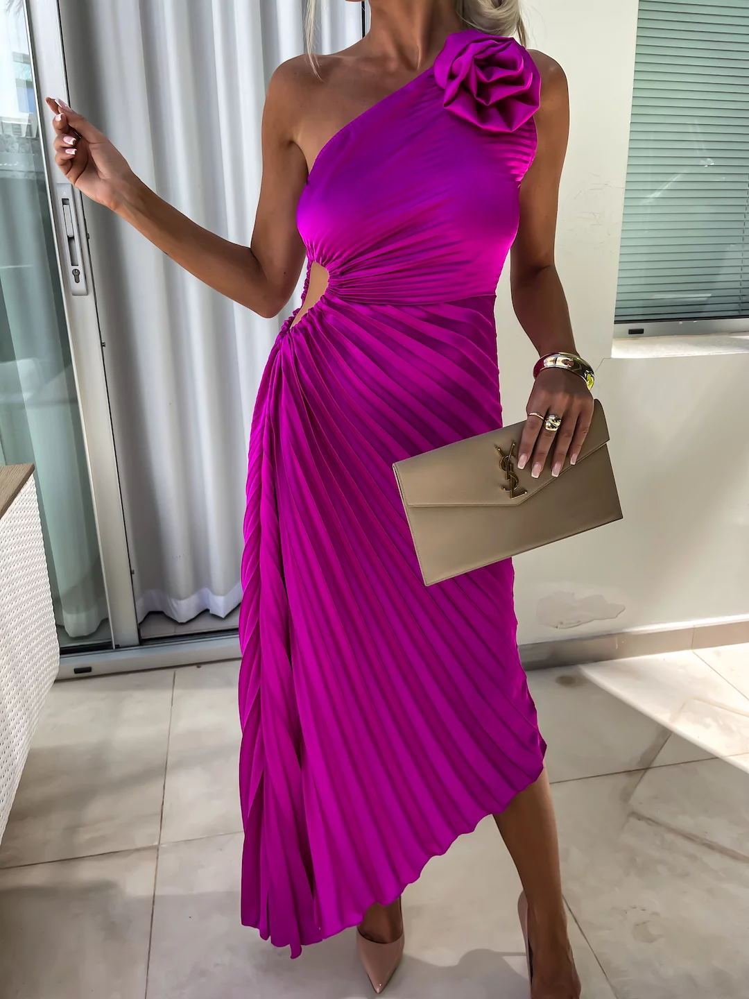 Robe de soirée sirène à une épaule avec fleur 3D
