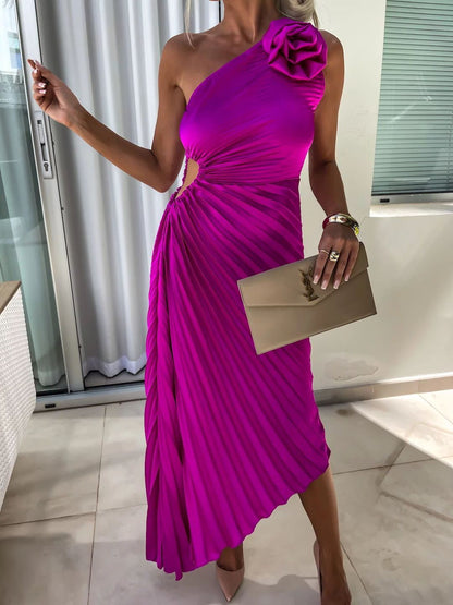 Robe de soirée sirène à une épaule avec fleur 3D