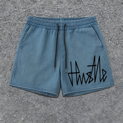 Short homme casual style urbain avec imprimé "Hustle" – idéal pour le streetwear et la détente