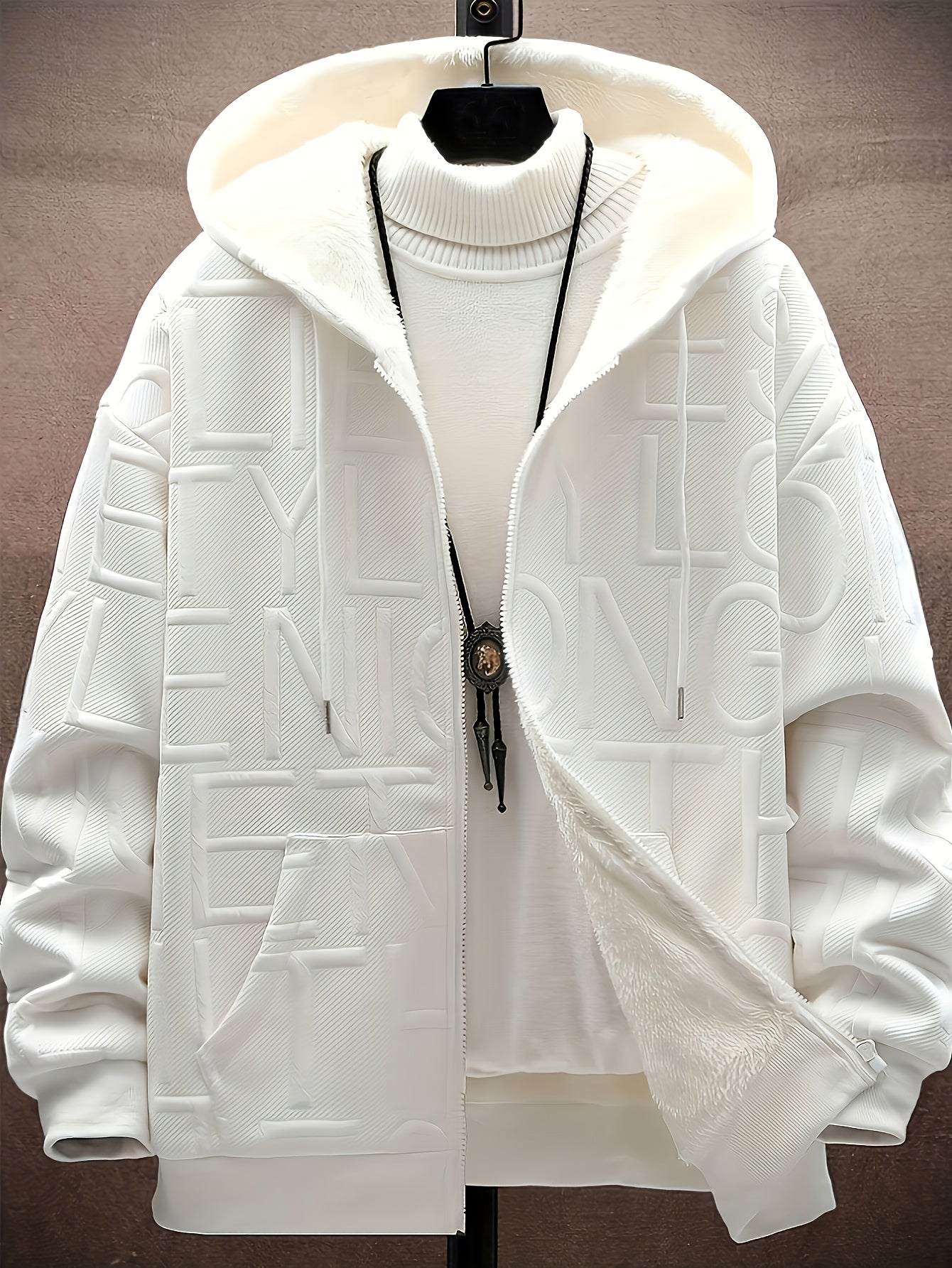 Veste à capuche doublée polaire Homme Noir motif texturé zippée