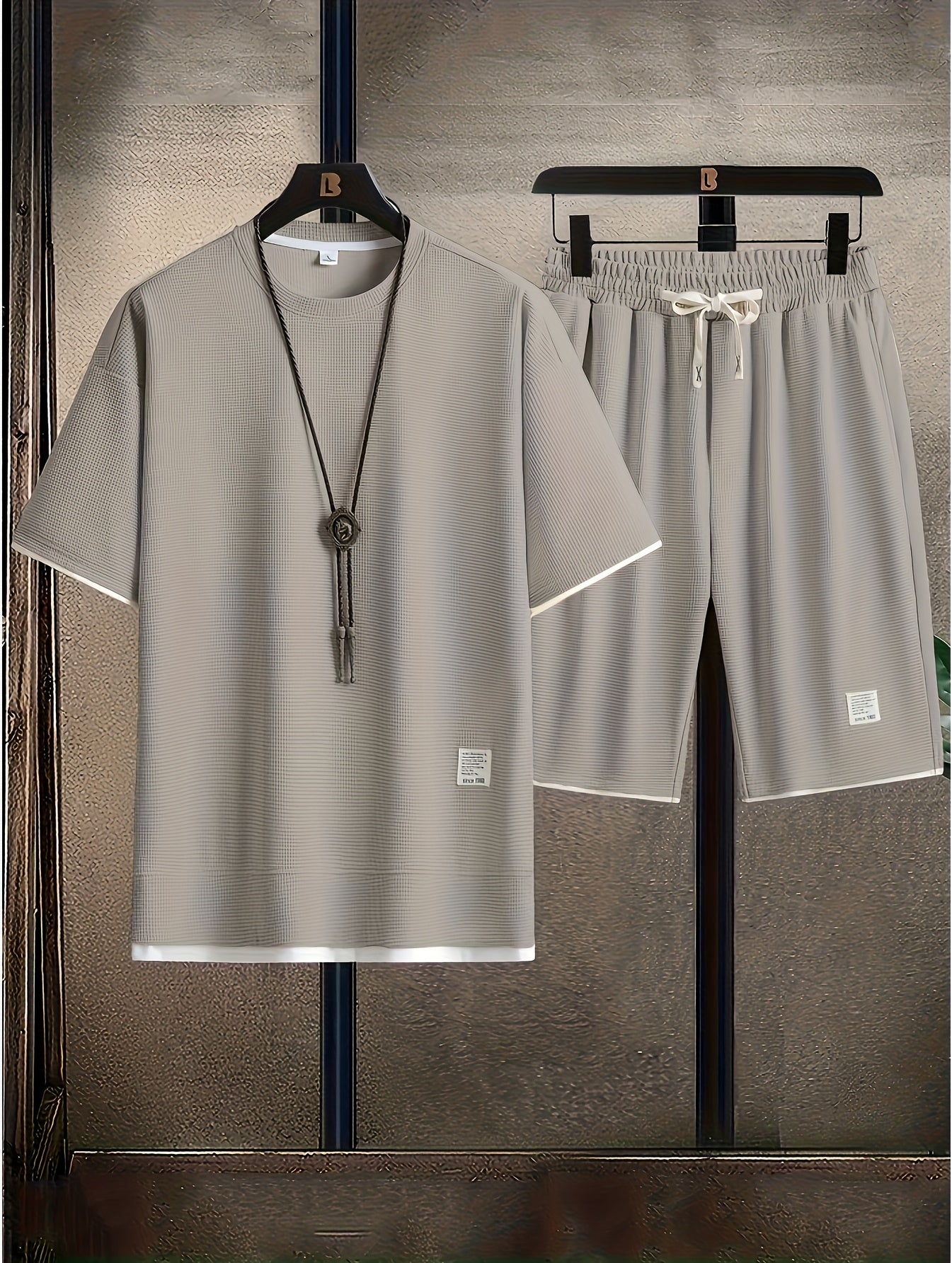 Men's casual sportswear style set, round neck, summer