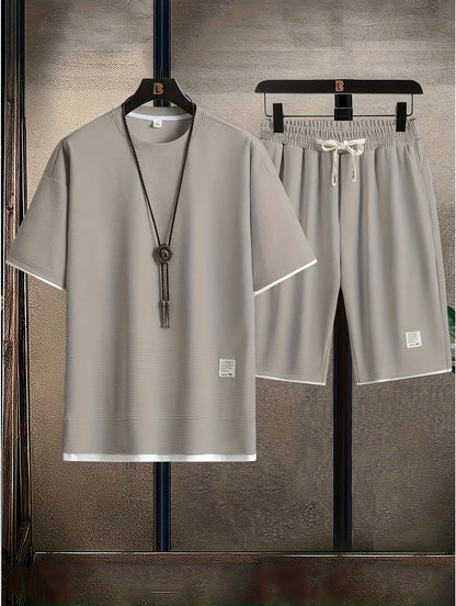 Men's casual sportswear style set, round neck, summer