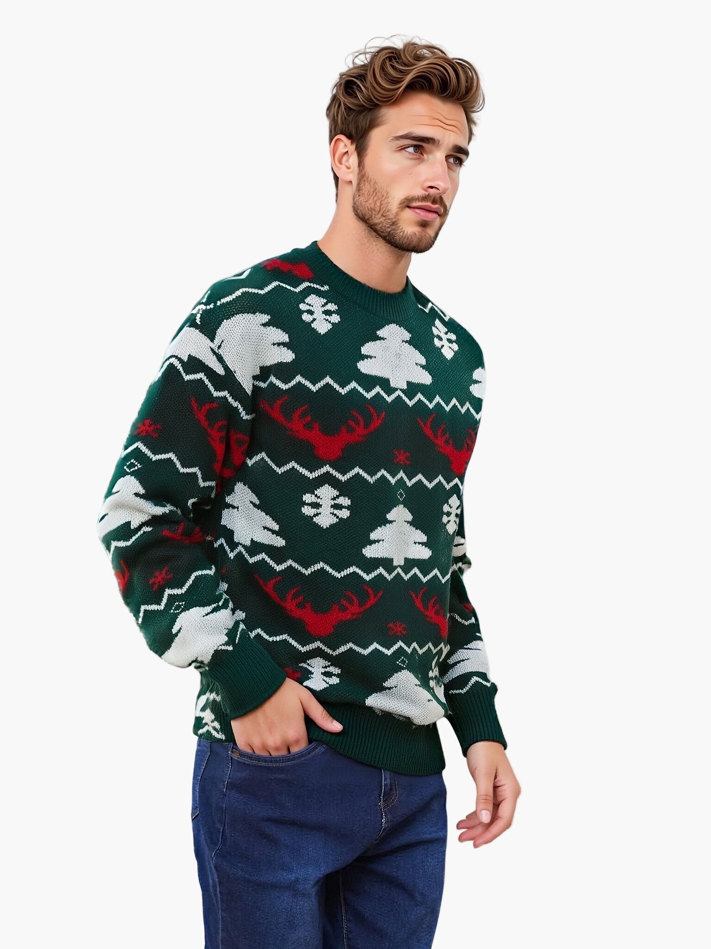 Męski sweter świąteczny w stylu festiwalowym na zimowe wieczory i imprezy
