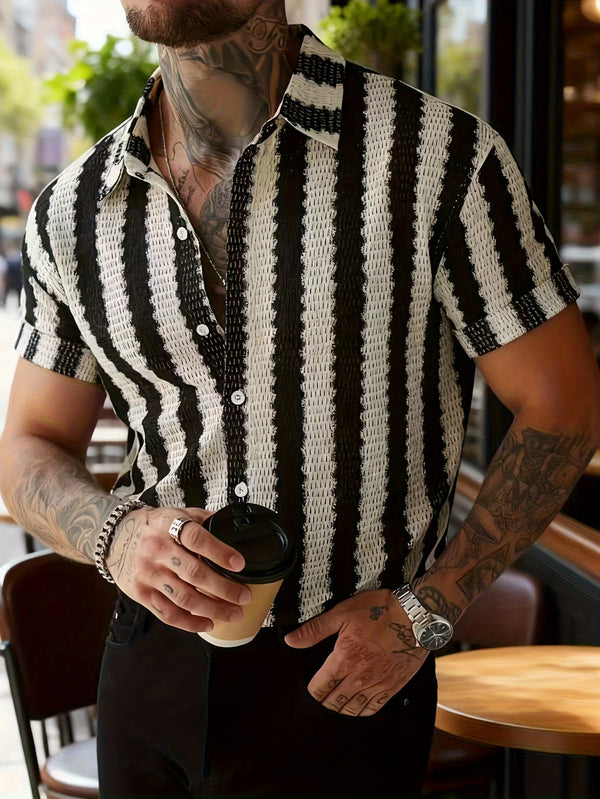 Heren Resort Overhemd met Korte Mouwen Moderne Stijl – Verticale Strepen, Casual Stedelijke Look